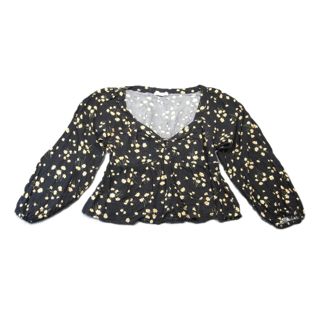 American Eagle Peasant Top‎ XL Black Floral V-Neck Long Sleeve Whimsigoth Boho